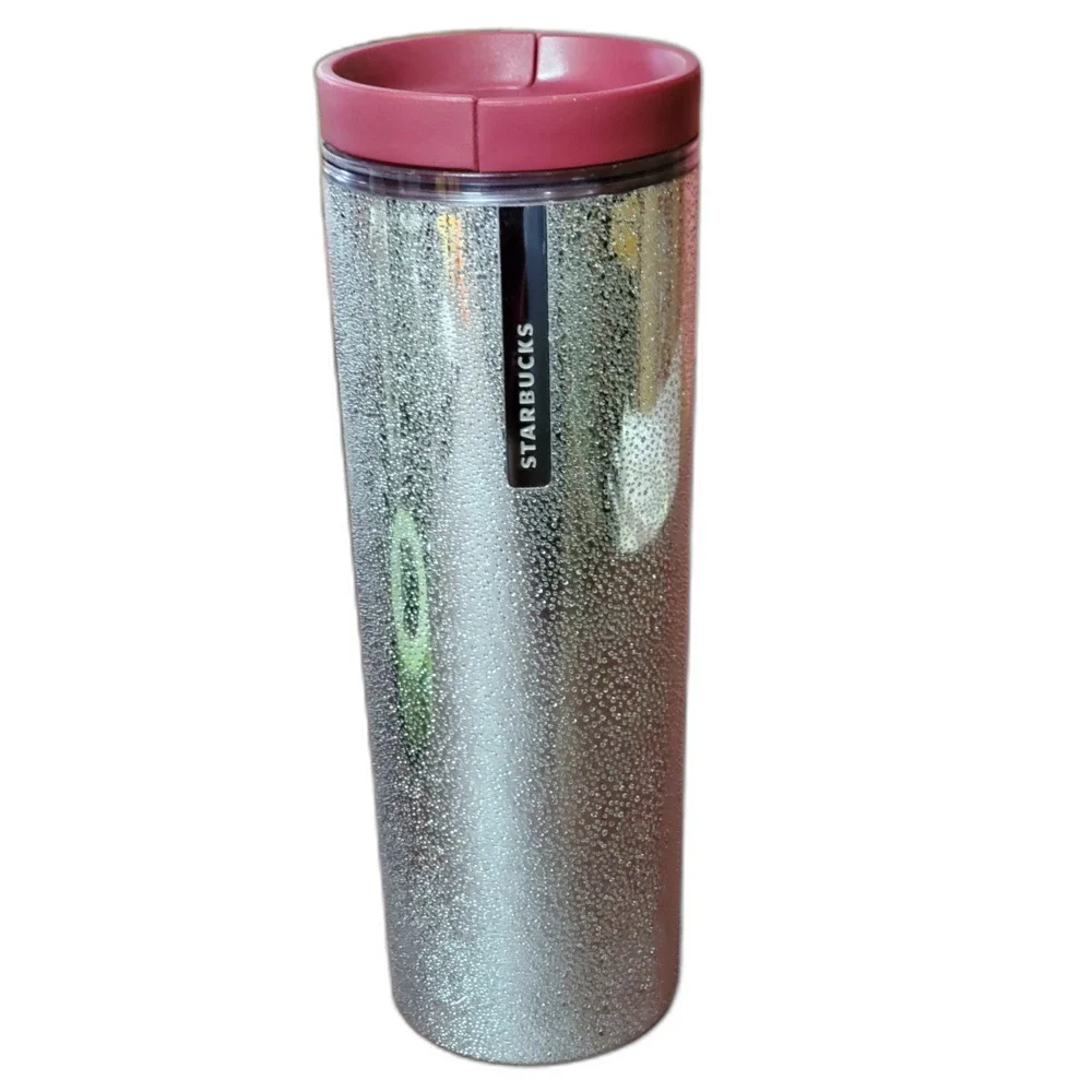 16oz Starbucks Textured Silver Plastic Travel Tumbler